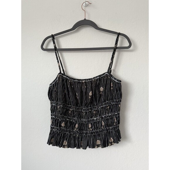 Free People We The Free Dolce‎ Vita Cami Tank Top Smocked Black Floral size XL - Picture 1 of 8